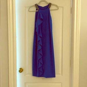 Ruffle Trim Beaded Detail Halter Crepe Dress -NWOT